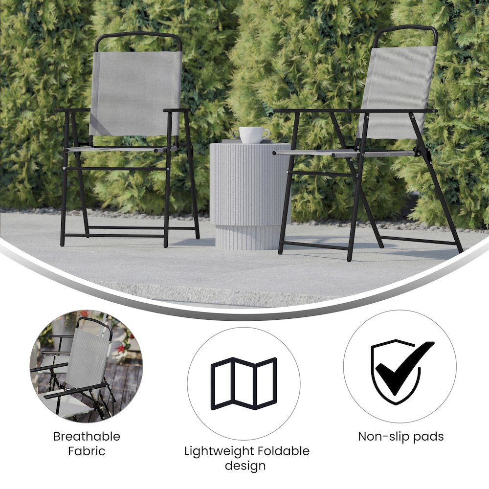 Set of 2 Contemporary Sling Style Patio Chairs with Armrests. Picture 5