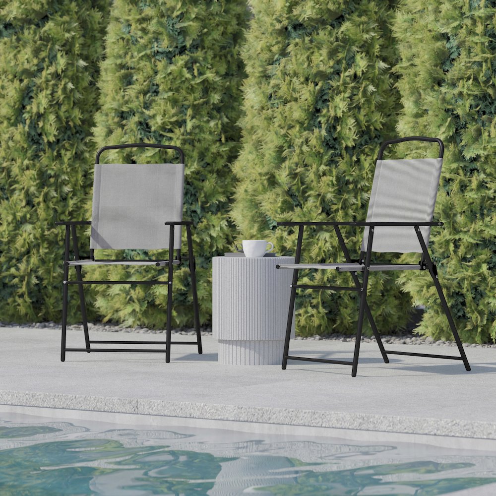 Set of 2 Contemporary Sling Style Patio Chairs with Armrests. Picture 9