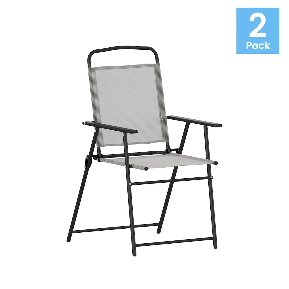 Set of 2 Contemporary Sling Style Patio Chairs with Armrests. Picture 1