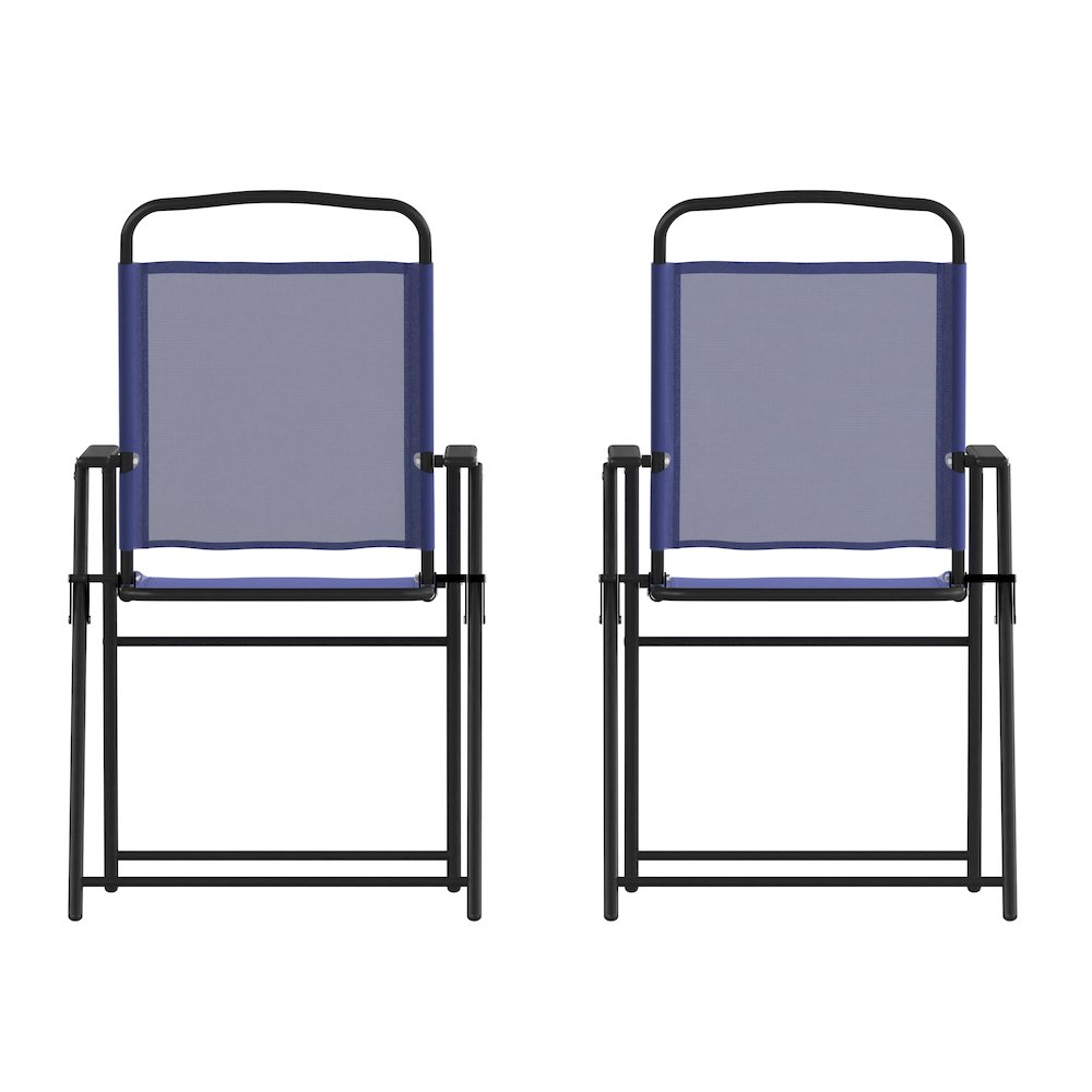 Set of 2 Contemporary Sling Style Patio Chairs with Armrests. Picture 3