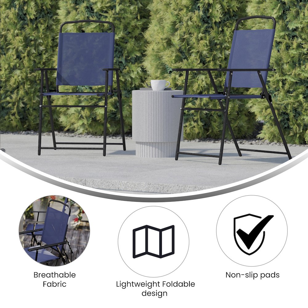 Set of 2 Contemporary Sling Style Patio Chairs with Armrests. Picture 5