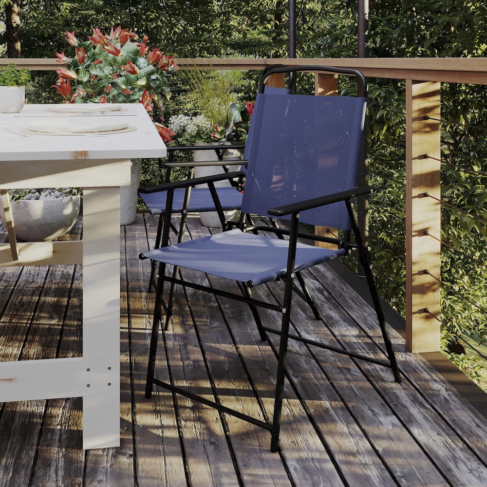 Set of 2 Contemporary Sling Style Patio Chairs with Armrests. Picture 2