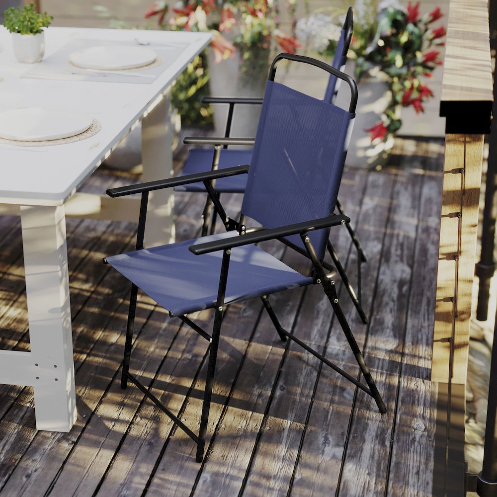 Set of 2 Contemporary Sling Style Patio Chairs with Armrests. Picture 8