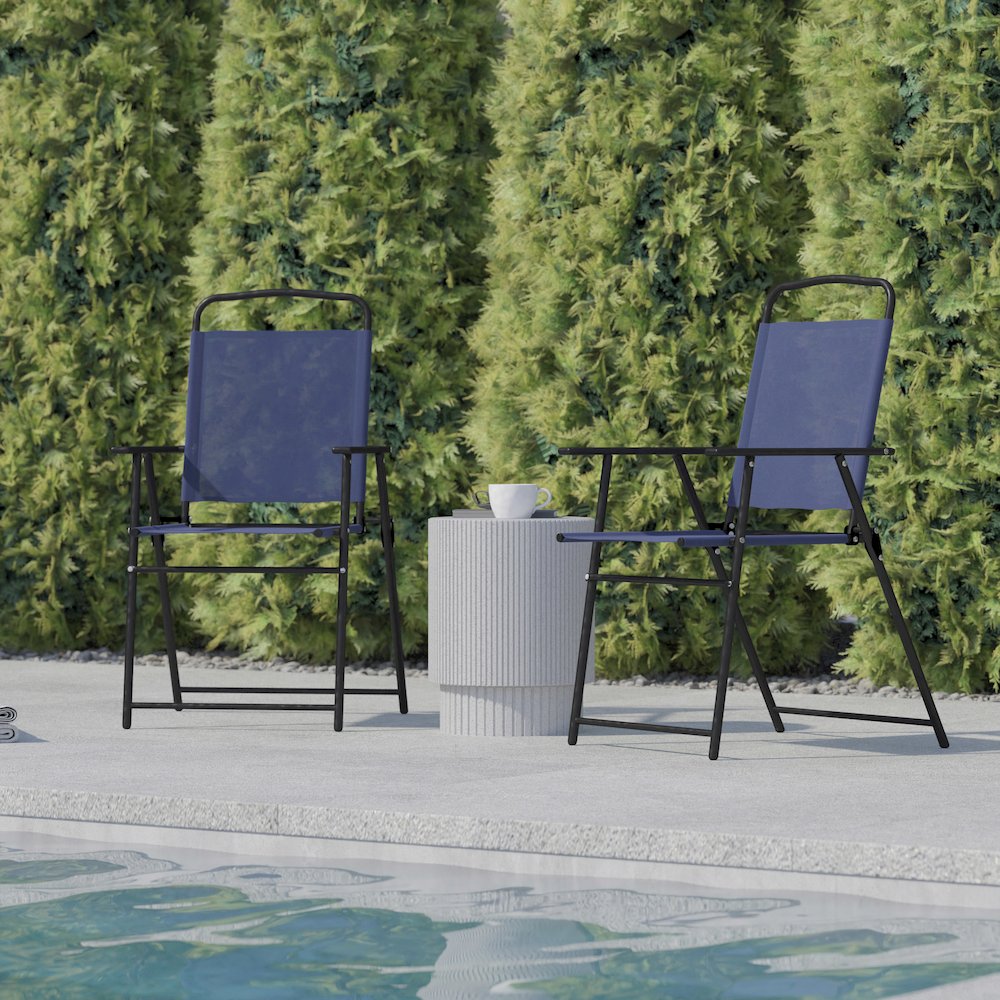 Set of 2 Contemporary Sling Style Patio Chairs with Armrests. Picture 9