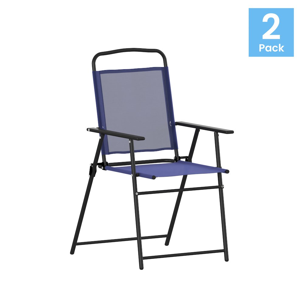 Set of 2 Contemporary Sling Style Patio Chairs with Armrests. Picture 1