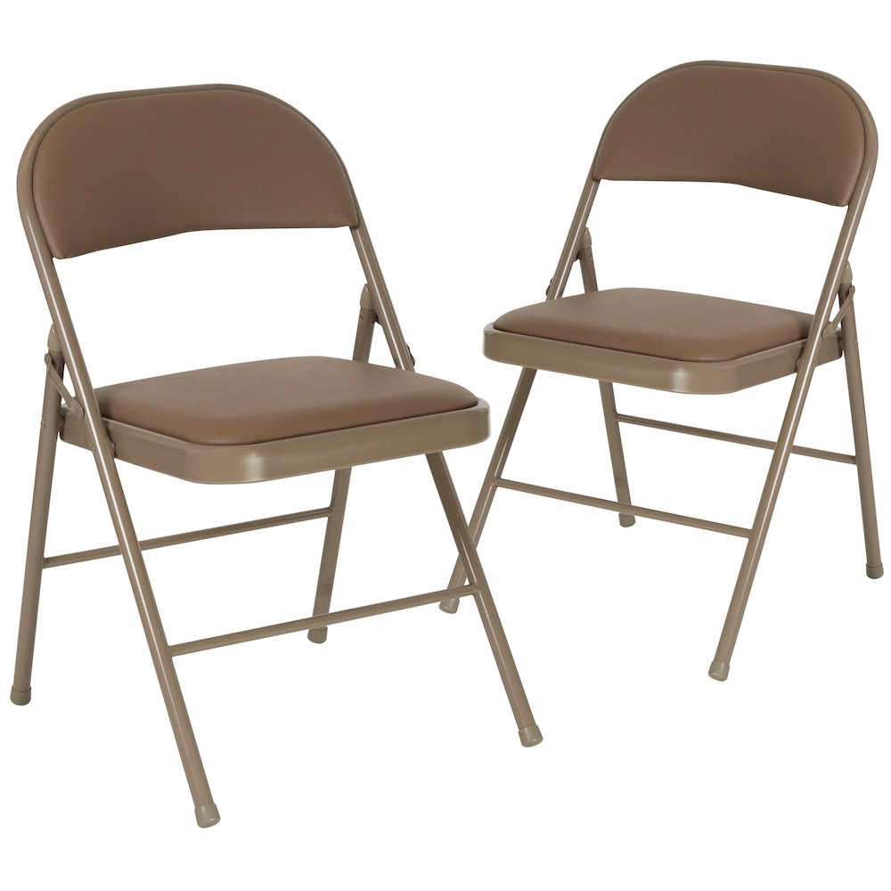 2 Pack HERCULES Series Double Braced Beige Vinyl Folding Chair. Picture 3