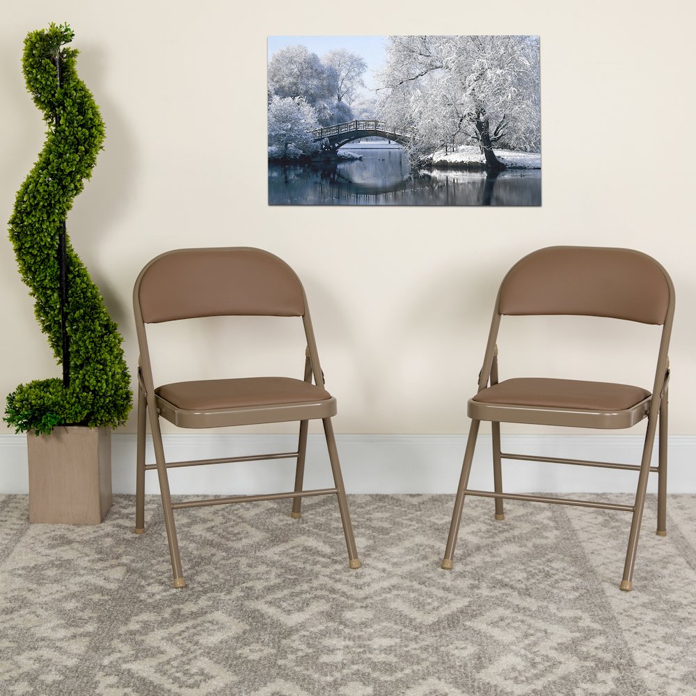 2 Pack HERCULES Series Double Braced Beige Vinyl Folding Chair. Picture 2
