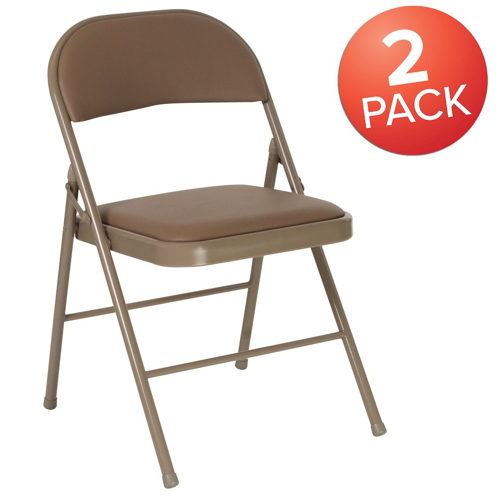 2 Pack HERCULES Series Double Braced Beige Vinyl Folding Chair. Picture 1