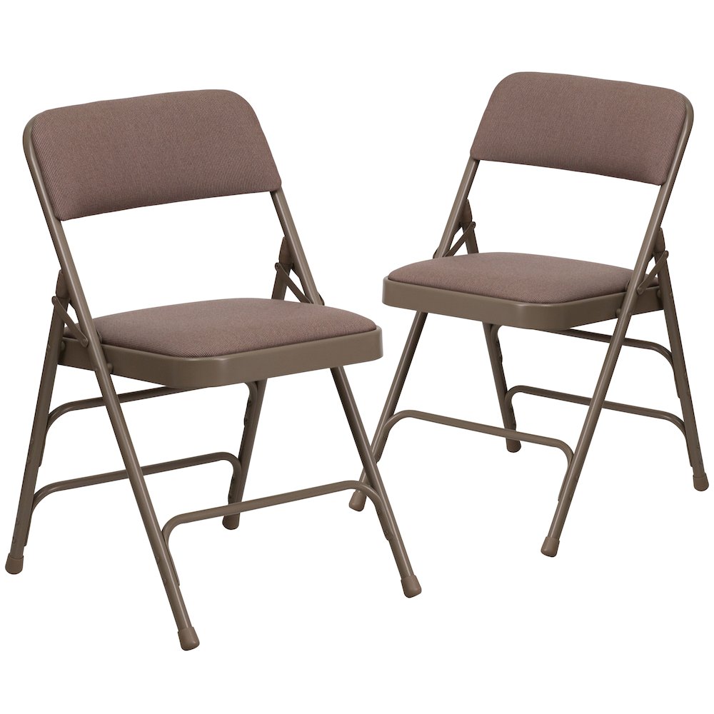 2 Pack HERCULES Series Curved Triple Braced & Double Hinged Beige Fabric Metal Folding Chair. Picture 3