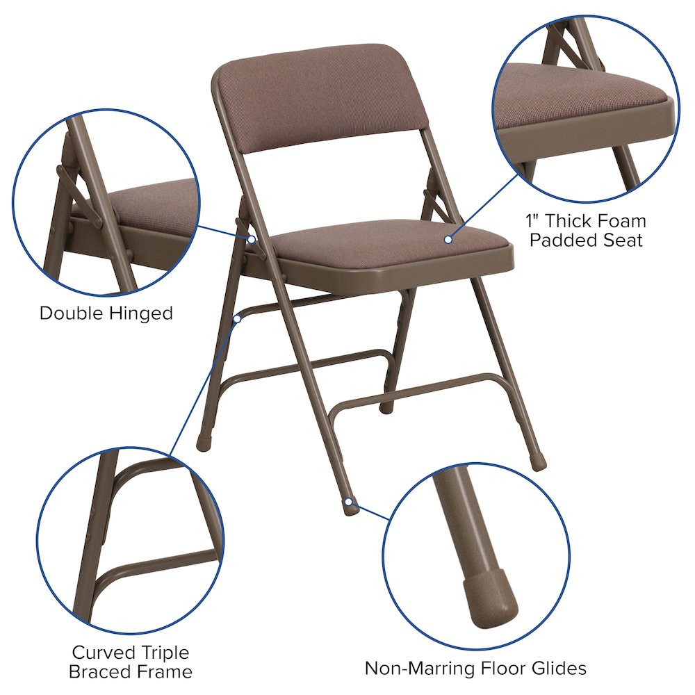 2 Pack HERCULES Series Curved Triple Braced & Double Hinged Beige Fabric Metal Folding Chair. Picture 6