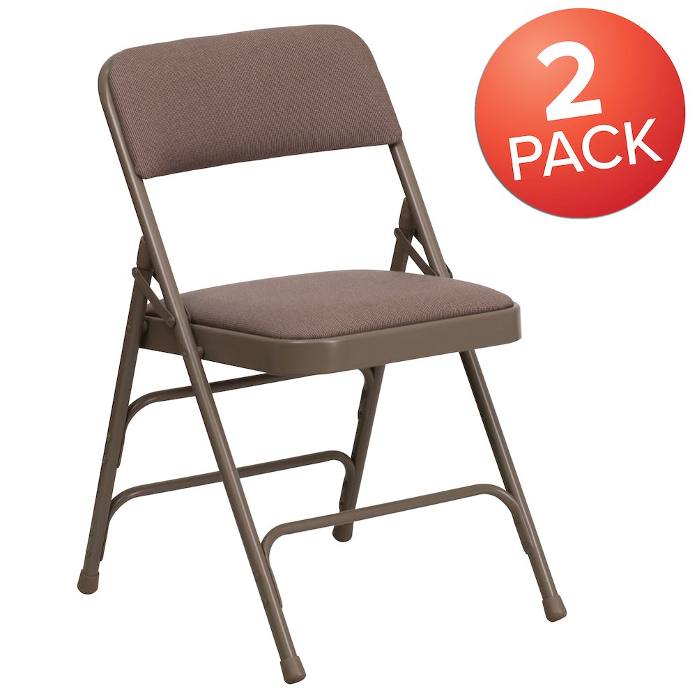 2 Pack HERCULES Series Curved Triple Braced & Double Hinged Beige Fabric Metal Folding Chair. Picture 1