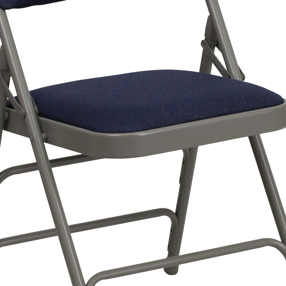 2 Pack HERCULES Series Curved Triple Braced & Double Hinged Navy Fabric Metal Folding Chair. Picture 9