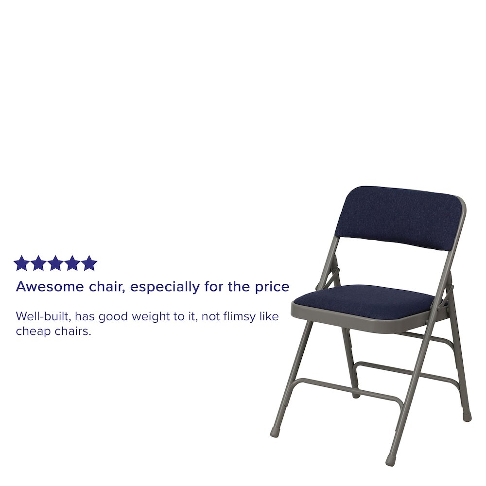 2 Pack HERCULES Series Curved Triple Braced & Double Hinged Navy Fabric Metal Folding Chair. Picture 5