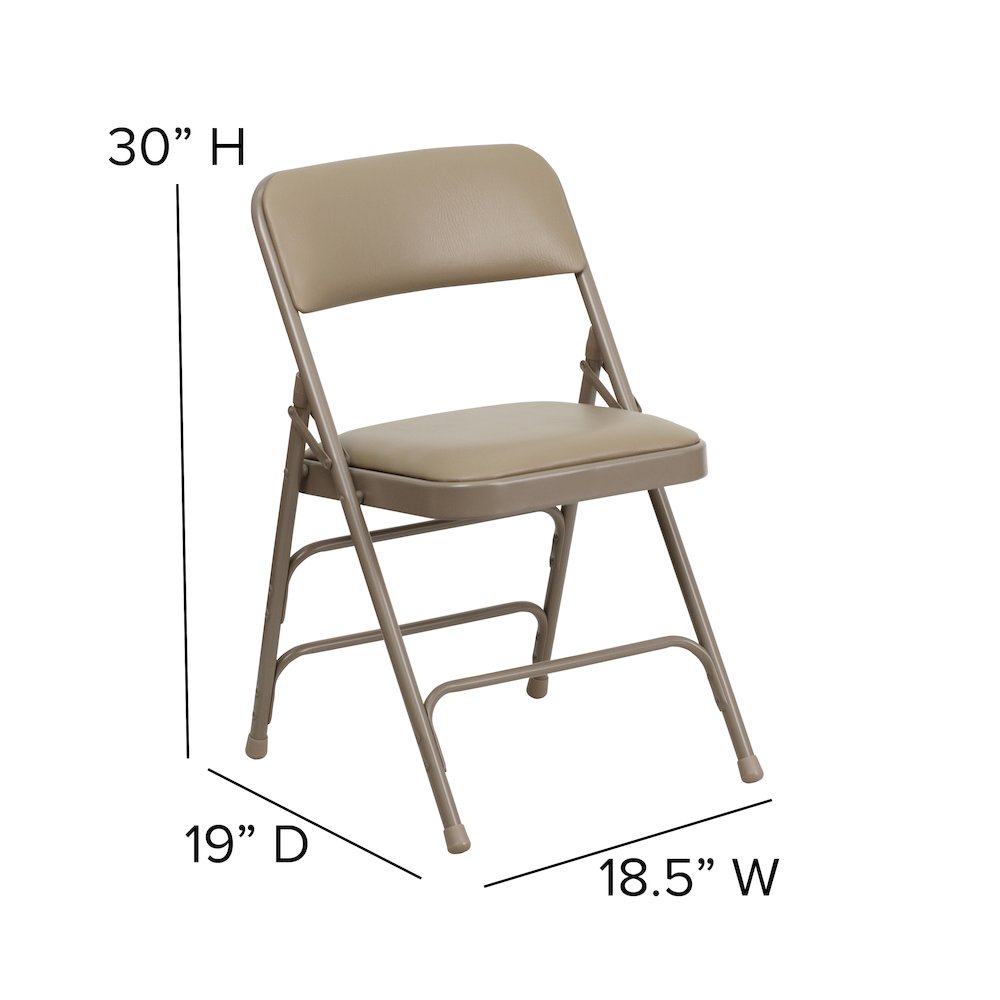 2 Pack HERCULES Series Curved Triple Braced & Double Hinged Beige Vinyl Metal Folding Chair. Picture 7