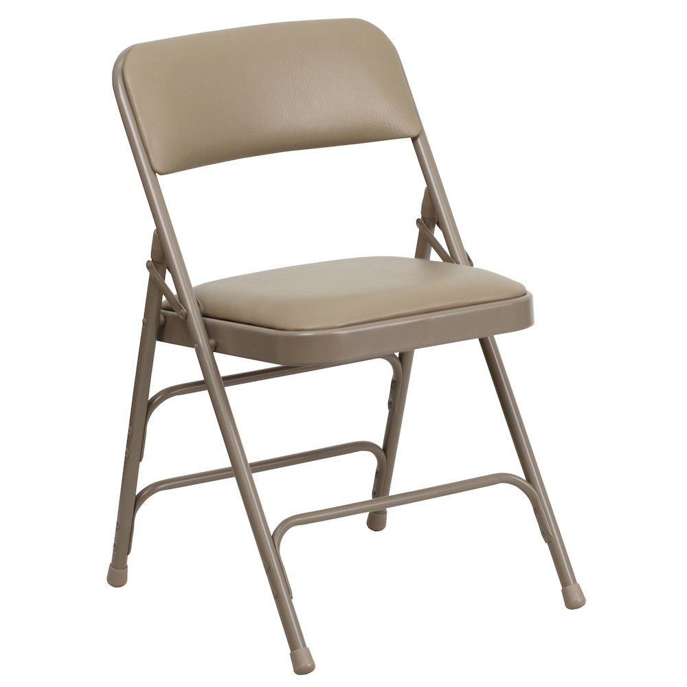 2 Pack HERCULES Series Curved Triple Braced & Double Hinged Beige Vinyl Metal Folding Chair. Picture 10