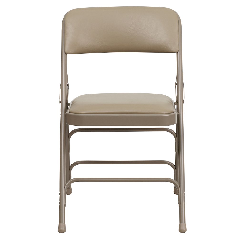 2 Pack HERCULES Series Curved Triple Braced & Double Hinged Beige Vinyl Metal Folding Chair. Picture 12
