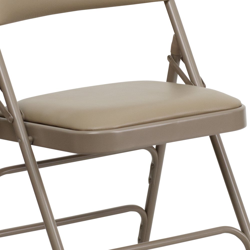 2 Pack HERCULES Series Curved Triple Braced & Double Hinged Beige Vinyl Metal Folding Chair. Picture 9