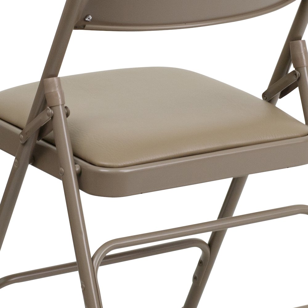 2 Pack HERCULES Series Curved Triple Braced & Double Hinged Beige Vinyl Metal Folding Chair. Picture 13