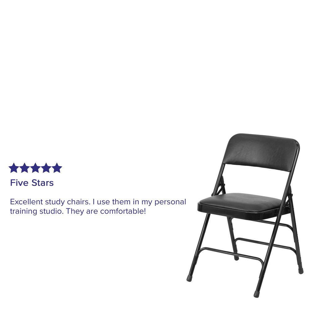 Curved Triple Braced & Double Hinged Black Vinyl Metal Folding Chair. Picture 10