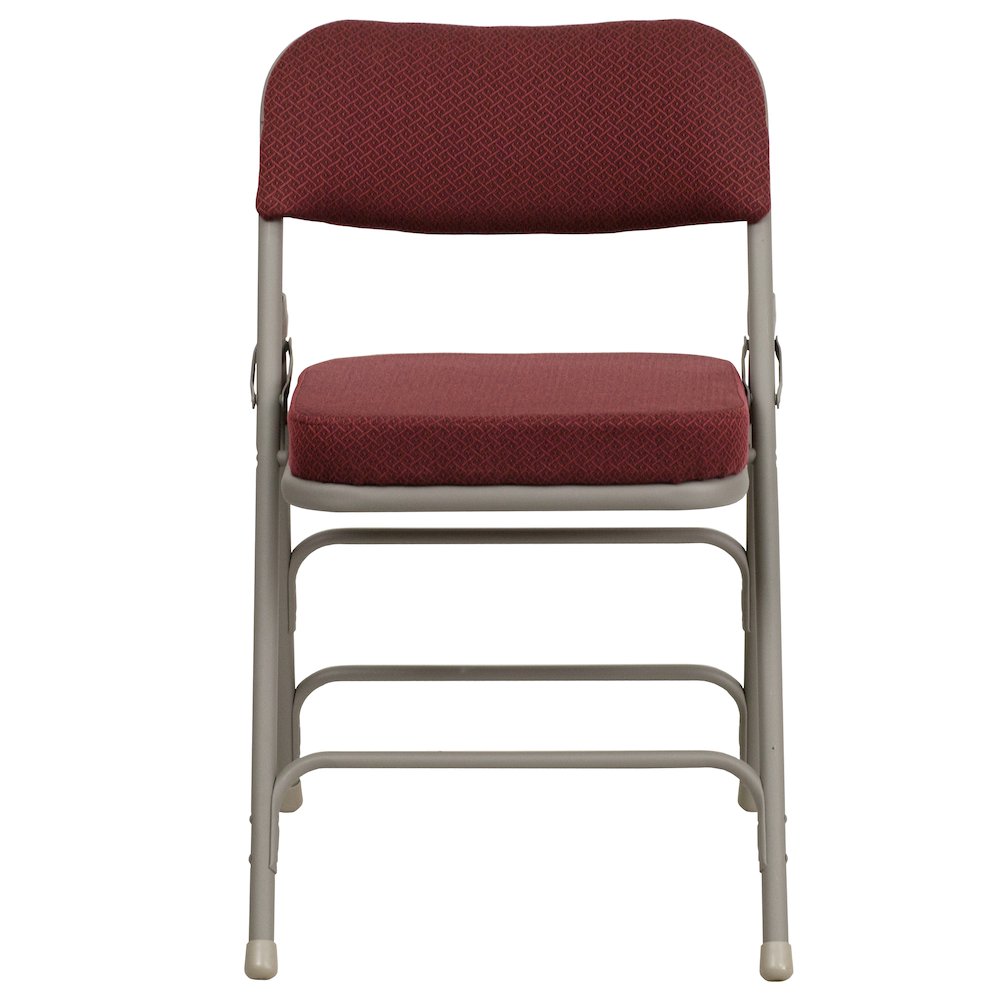 18.5"W Premium Curved Triple Braced & Double Hinged Burgundy Fabric Metal Folding Chair. Picture 7