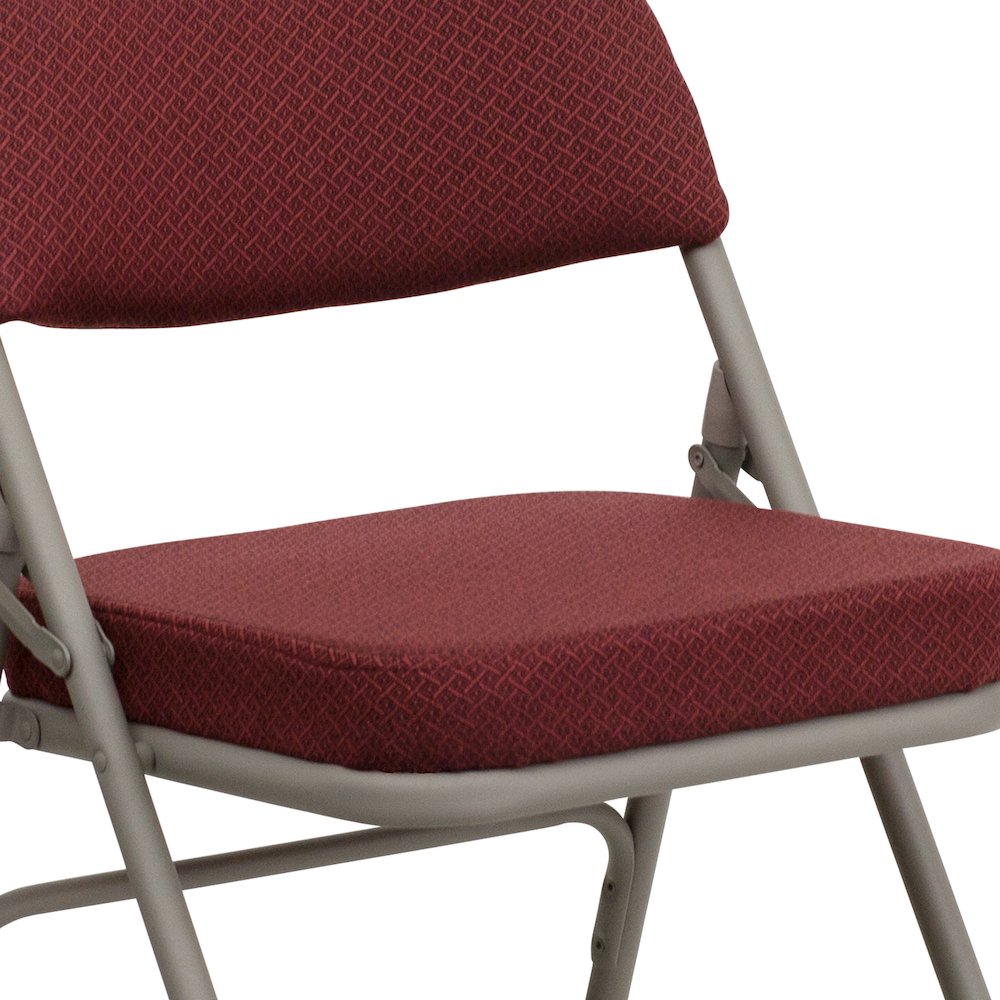 2 Pack Curved Triple Braced & Double Hinged Burgundy Fabric Metal Folding Chair. Picture 9