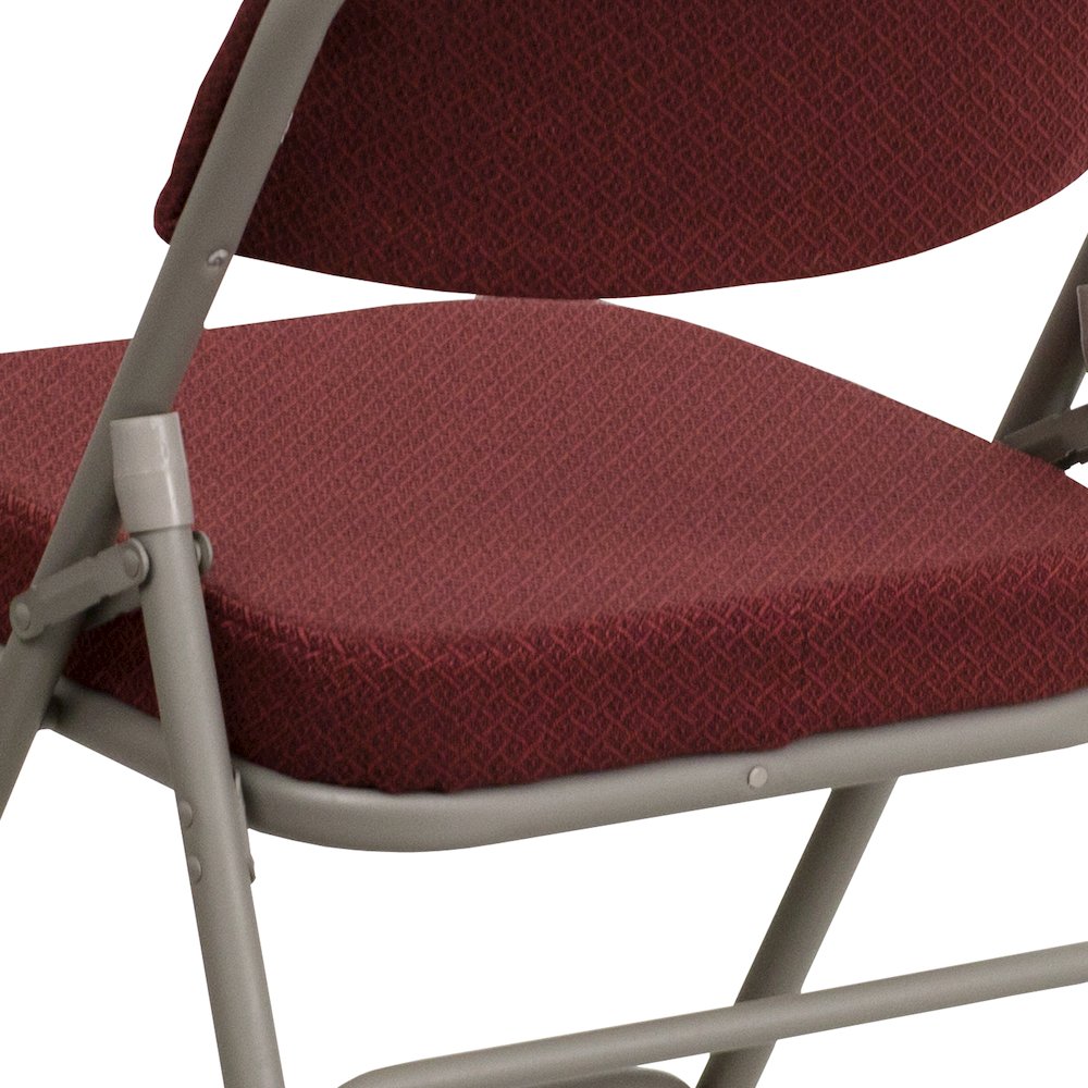 2 Pack Curved Triple Braced & Double Hinged Burgundy Fabric Metal Folding Chair. Picture 13