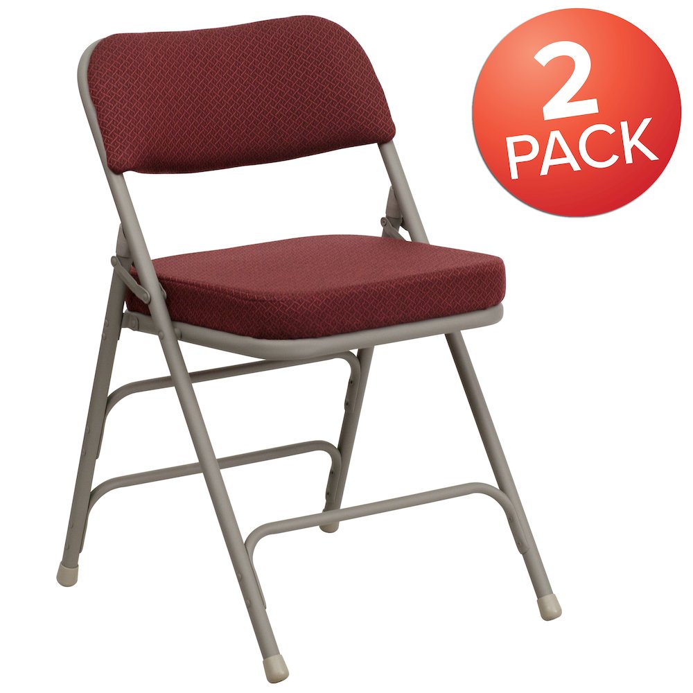 18.5"W Premium Curved Triple Braced & Double Hinged Burgundy Fabric Metal Folding Chair. Picture 9