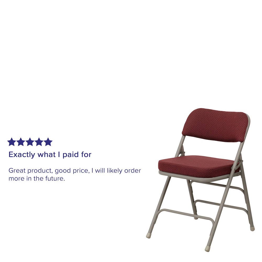 18.5"W Premium Curved Triple Braced & Double Hinged Burgundy Fabric Metal Folding Chair. Picture 10
