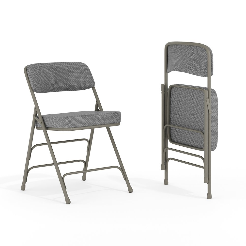 2 Pack Curved Triple Braced & Double Hinged Gray Fabric Metal Folding Chair. Picture 1