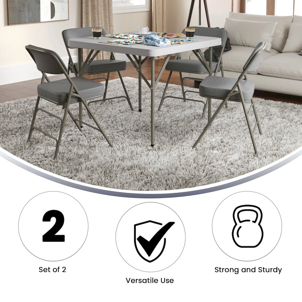 2 Pack Curved Triple Braced & Double Hinged Gray Fabric Metal Folding Chair. Picture 5