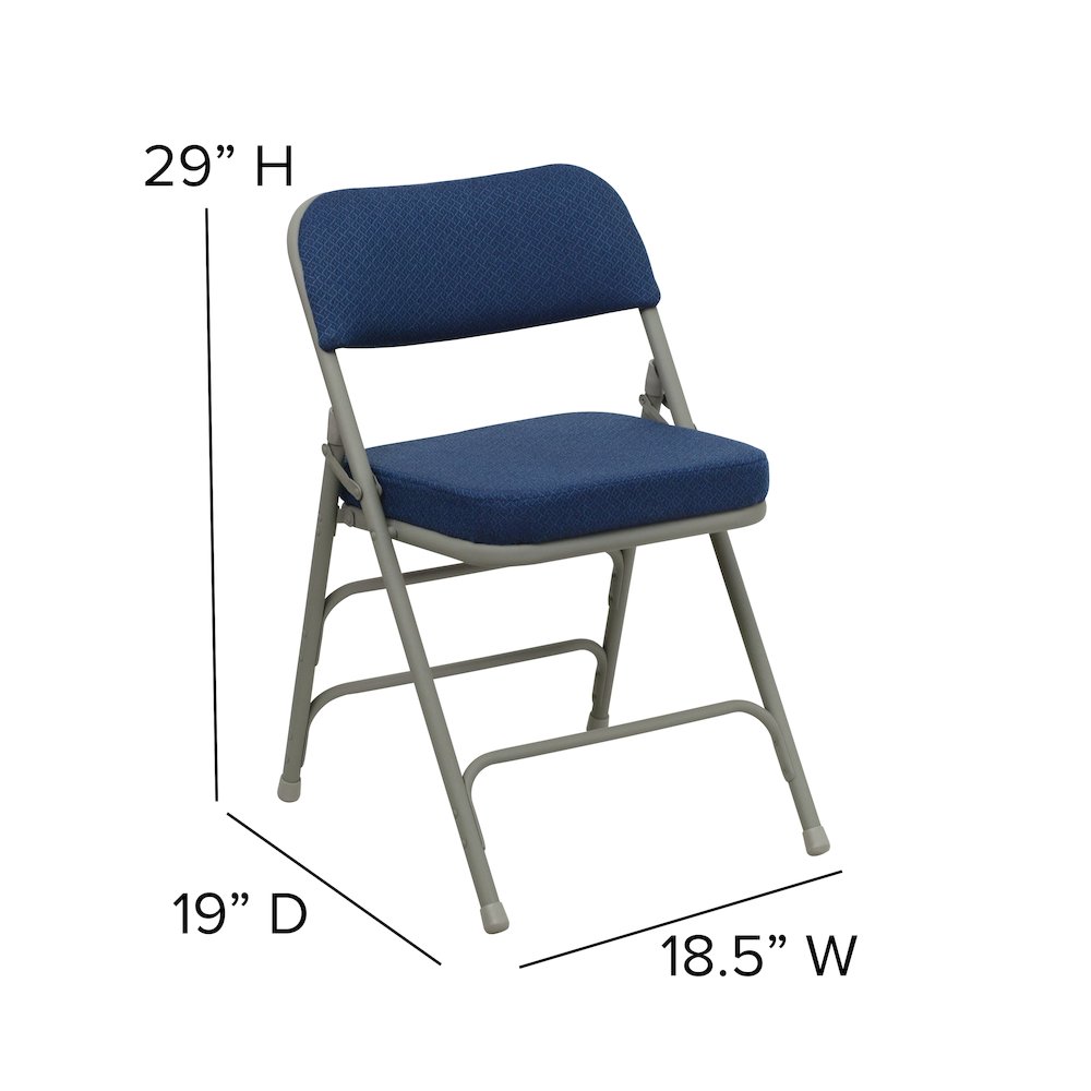 2 Pack Curved Triple Braced & Double Hinged Navy Fabric Metal Folding Chair. Picture 6