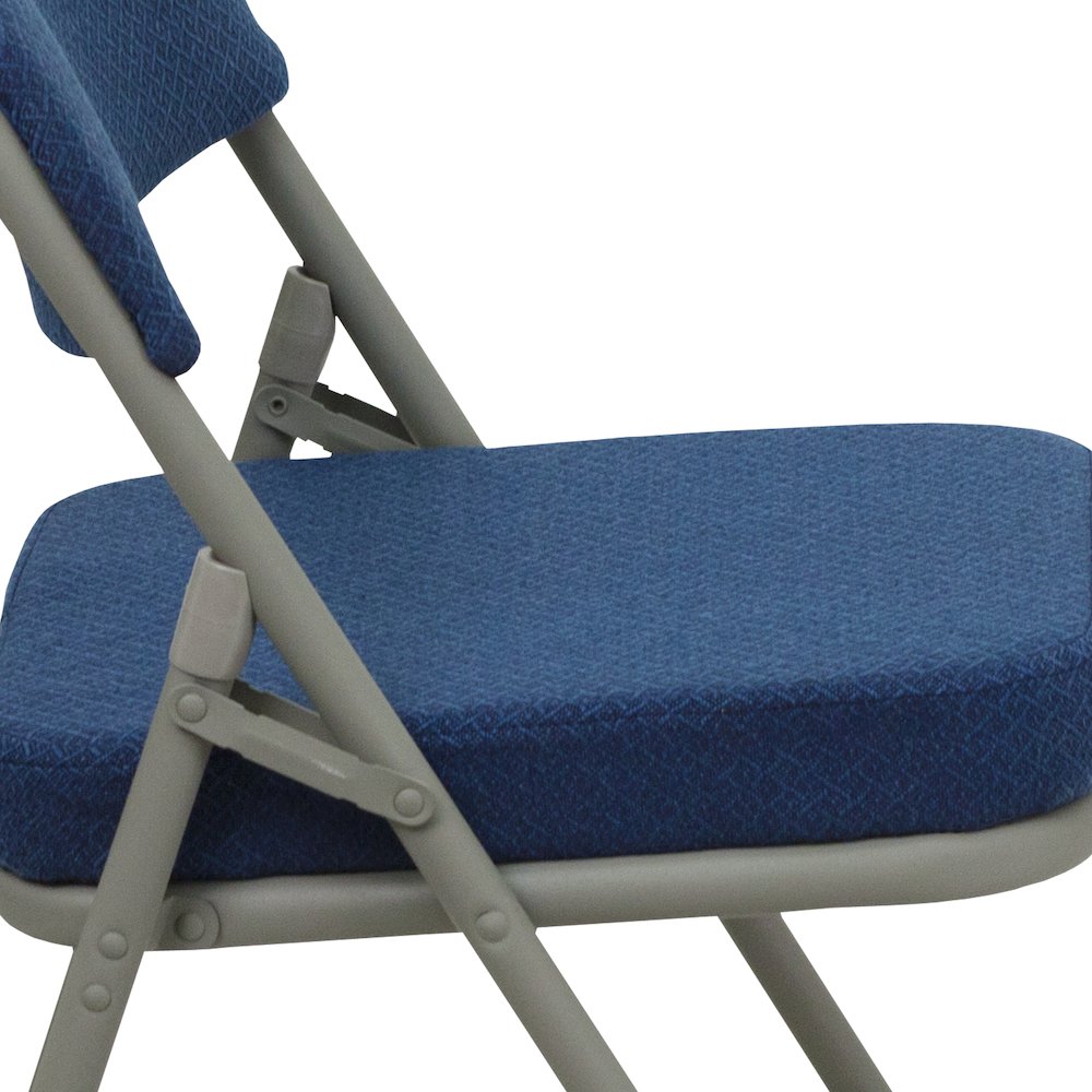 2 Pack Curved Triple Braced & Double Hinged Navy Fabric Metal Folding Chair. Picture 12
