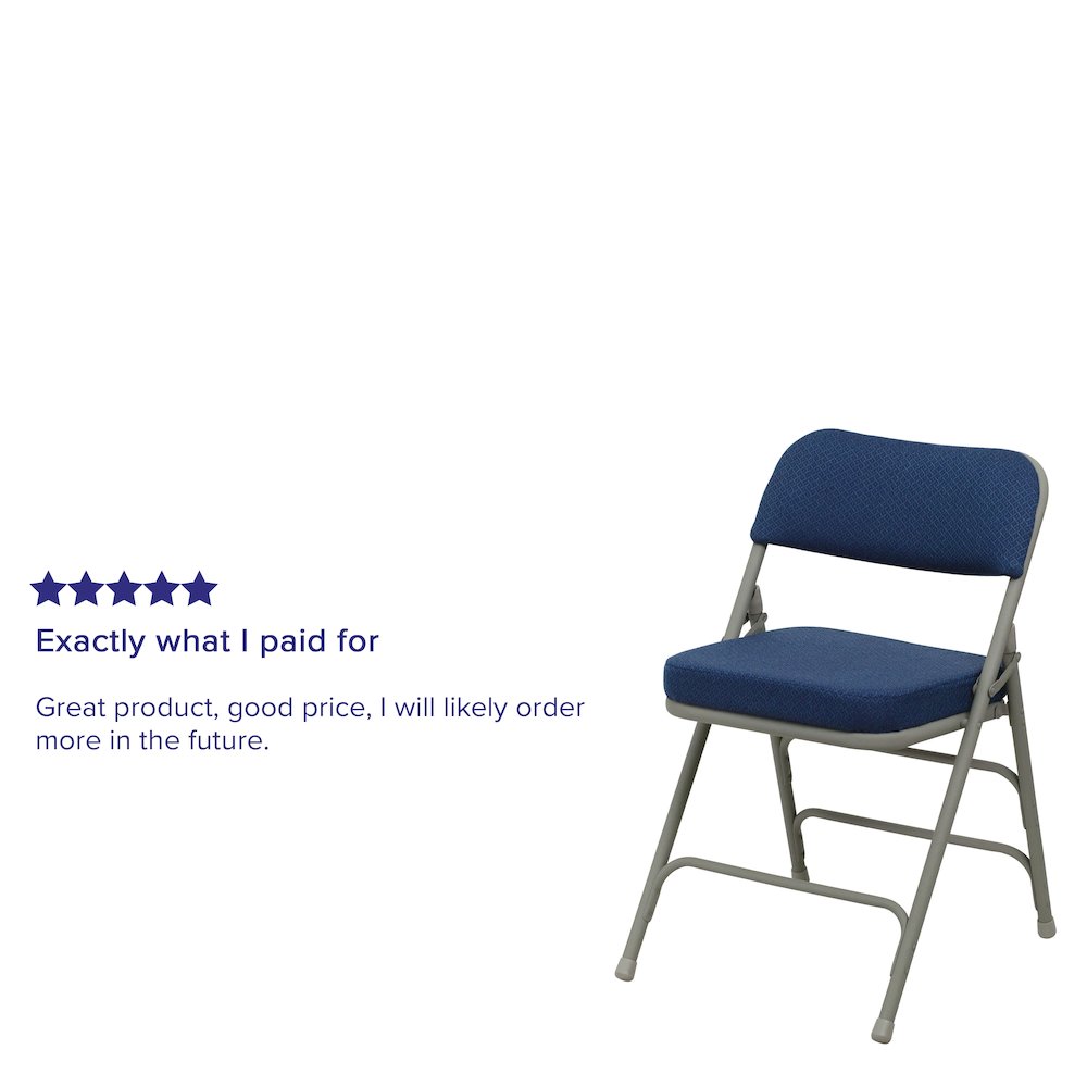 2 Pack Curved Triple Braced & Double Hinged Navy Fabric Metal Folding Chair. Picture 5