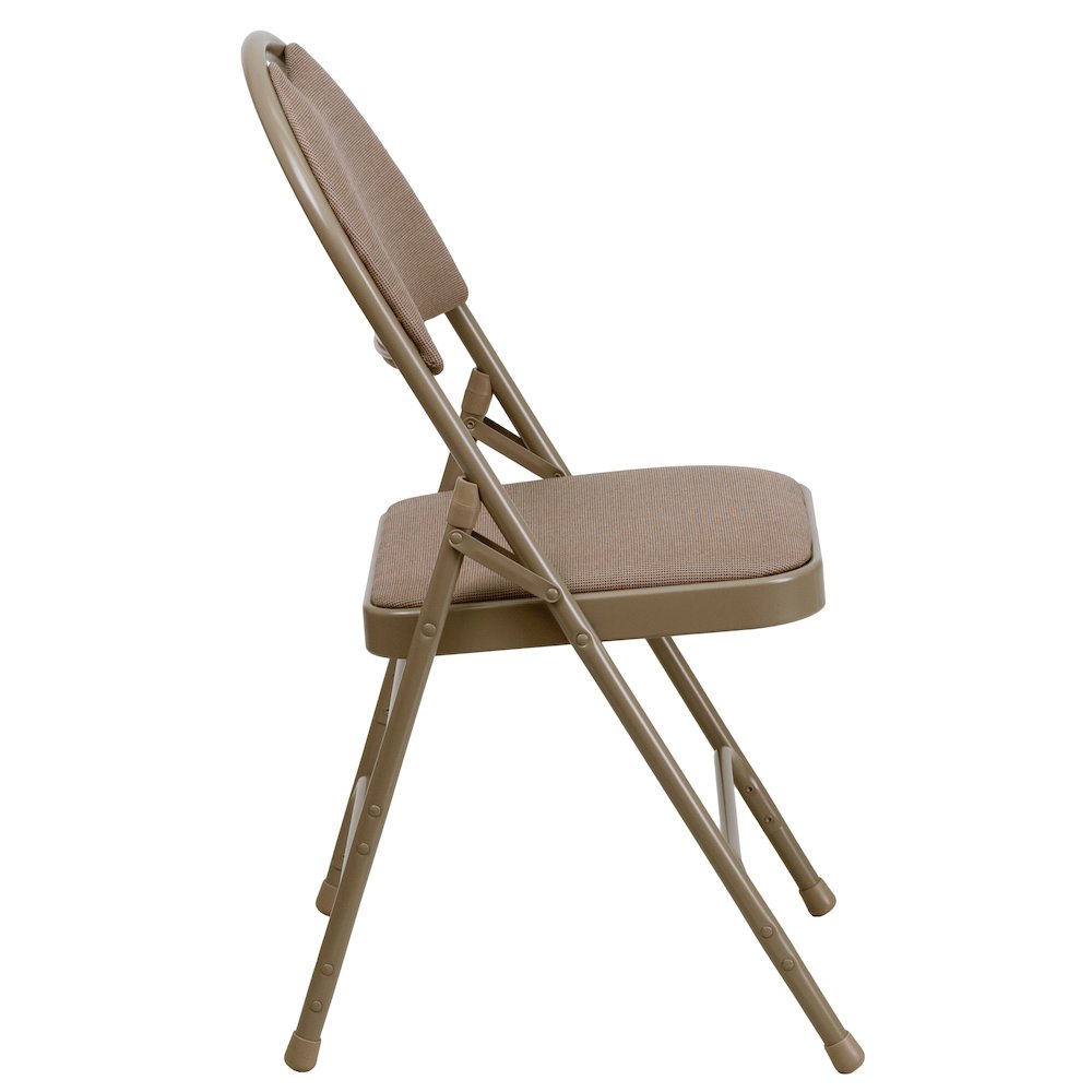 2 Pack HERCULES Series Ultra-Premium Triple Braced Beige Fabric Metal Folding Chair with Easy-Carry Handle. Picture 9