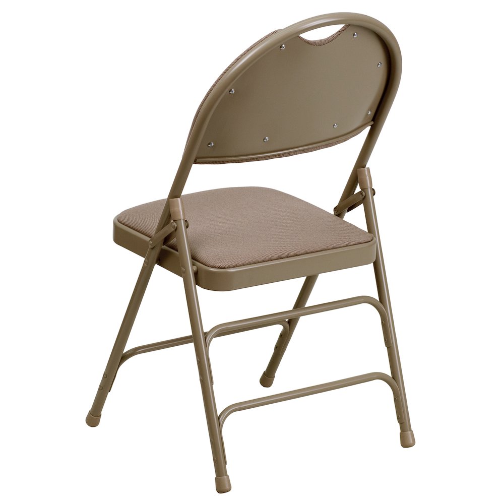 2 Pack HERCULES Series Ultra-Premium Triple Braced Beige Fabric Metal Folding Chair with Easy-Carry Handle. Picture 7