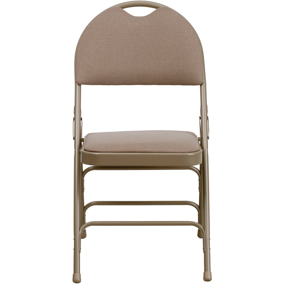 2 Pack HERCULES Series Ultra-Premium Triple Braced Beige Fabric Metal Folding Chair with Easy-Carry Handle. Picture 10