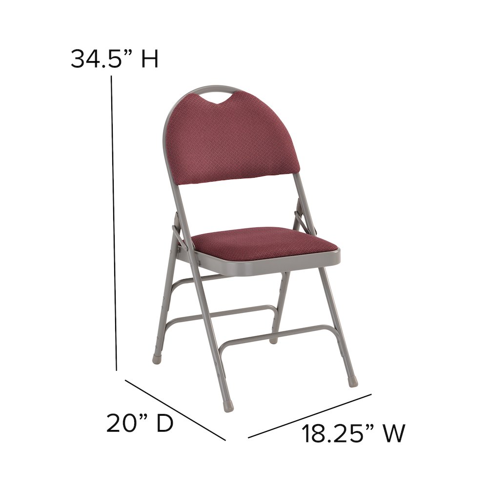 2 Pack HERCULES Series Ultra-Premium Triple Braced Burgundy Fabric Metal Folding Chair with Easy-Carry Handle. Picture 6