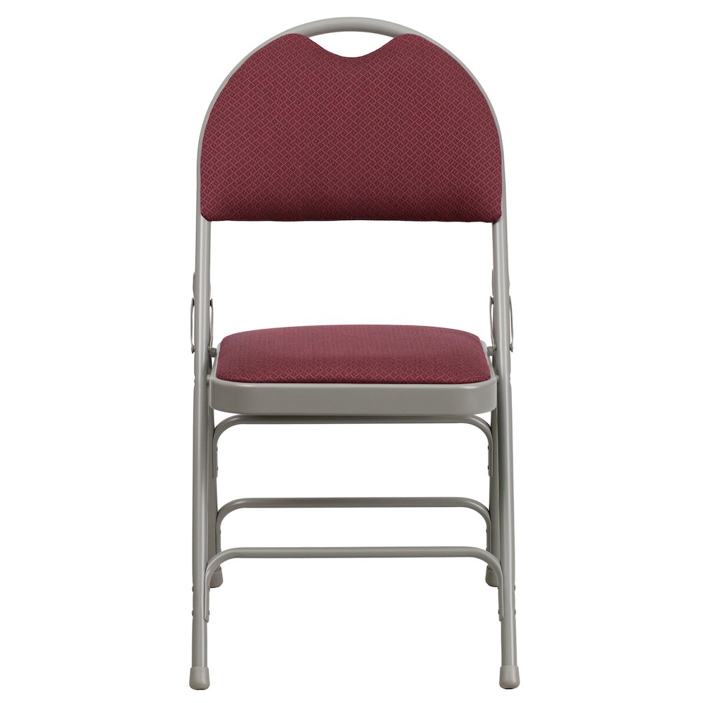 2 Pack HERCULES Series Ultra-Premium Triple Braced Burgundy Fabric Metal Folding Chair with Easy-Carry Handle. Picture 10