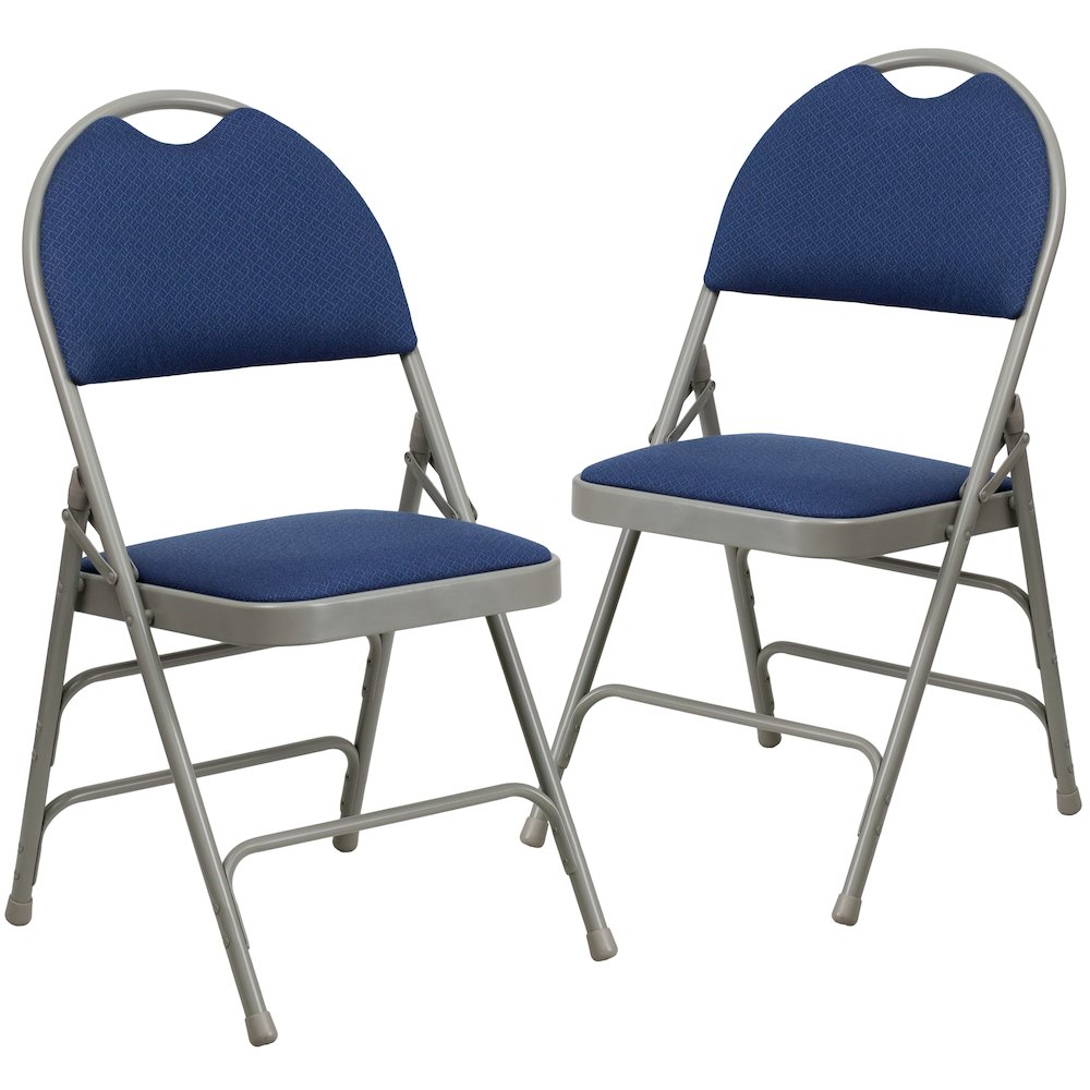 2 Pack HERCULES Series Ultra-Premium Triple Braced Navy Fabric Metal Folding Chair with Easy-Carry Handle. Picture 3