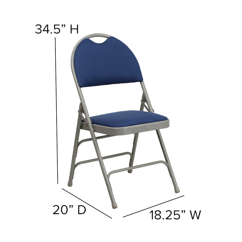 2 Pack HERCULES Series Ultra-Premium Triple Braced Navy Fabric Metal Folding Chair with Easy-Carry Handle. Picture 6