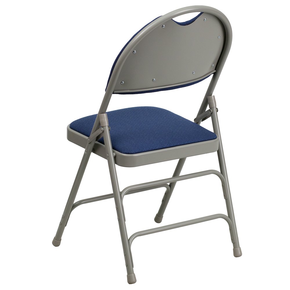2 Pack HERCULES Series Ultra-Premium Triple Braced Navy Fabric Metal Folding Chair with Easy-Carry Handle. Picture 7