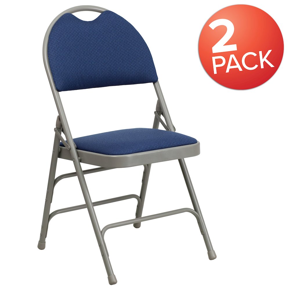 2 Pack HERCULES Series Ultra-Premium Triple Braced Navy Fabric Metal Folding Chair with Easy-Carry Handle. Picture 1