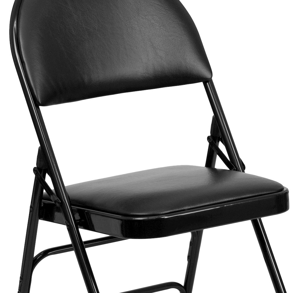2 Pack HERCULES Series Ultra-Premium Triple Braced Black Vinyl Metal Folding Chair with Easy-Carry Handle. Picture 13