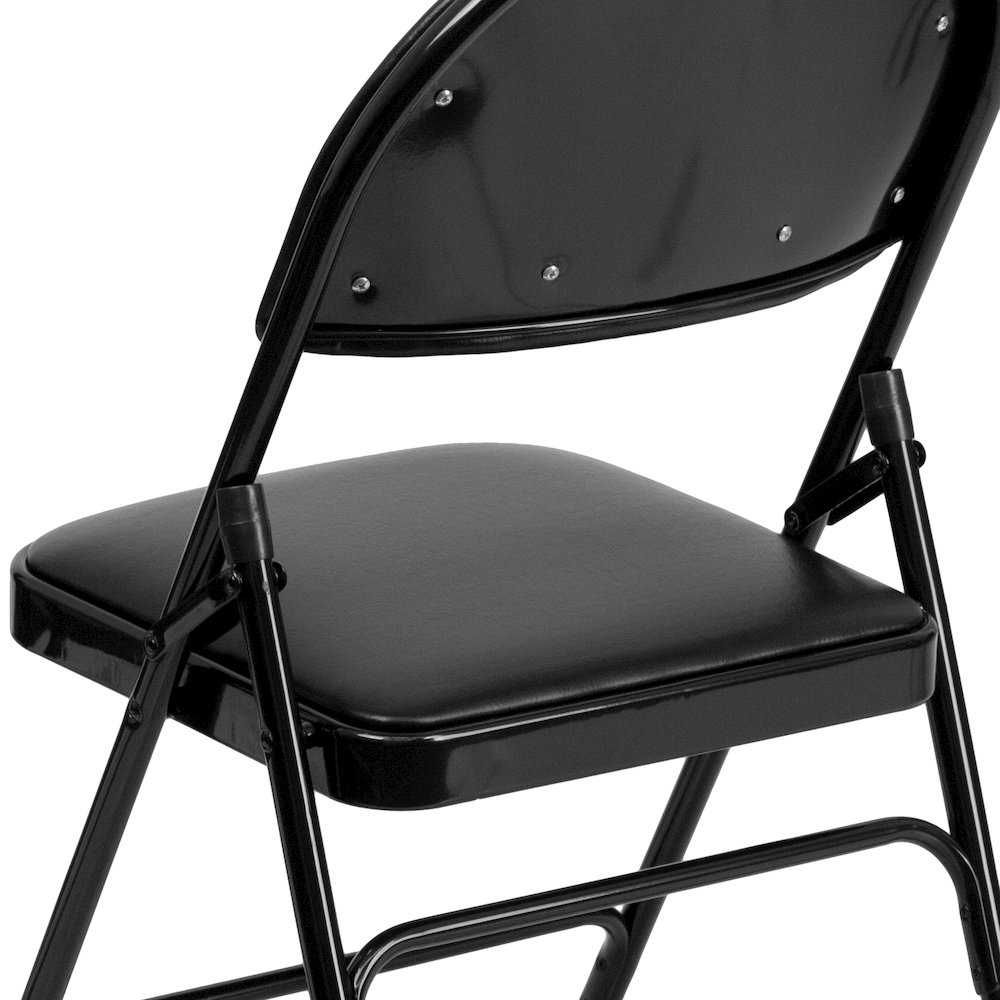 2 Pack HERCULES Series Ultra-Premium Triple Braced Black Vinyl Metal Folding Chair with Easy-Carry Handle. Picture 9