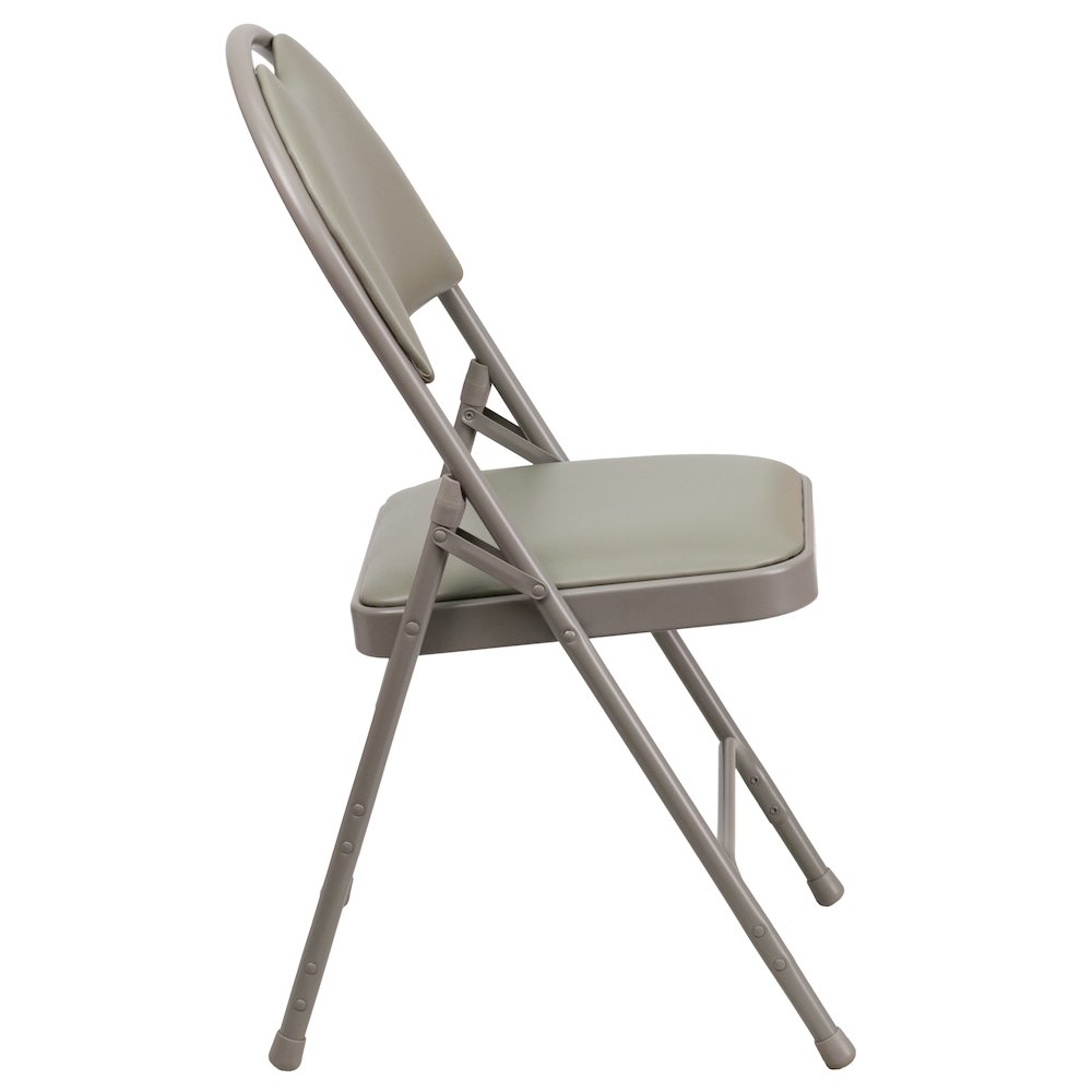 2 Pack HERCULES Series Ultra-Premium Triple Braced Gray Vinyl Metal Folding Chair with Easy-Carry Handle. Picture 9