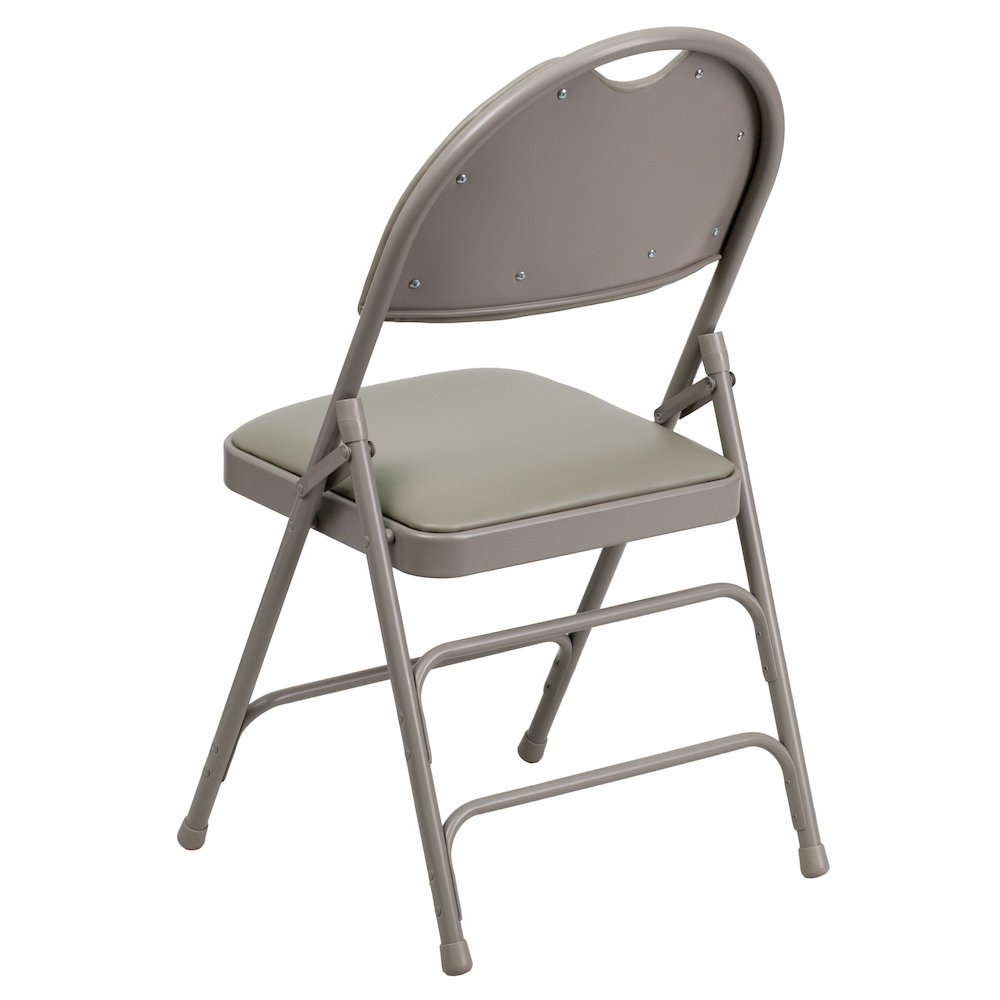 2 Pack HERCULES Series Ultra-Premium Triple Braced Gray Vinyl Metal Folding Chair with Easy-Carry Handle. Picture 7