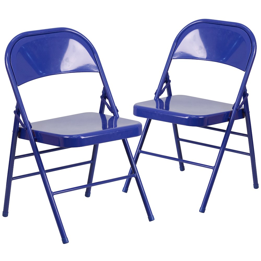 2 Pack HERCULES COLORBURST Series Cobalt Blue Triple Braced & Double Hinged Metal Folding Chair. Picture 3