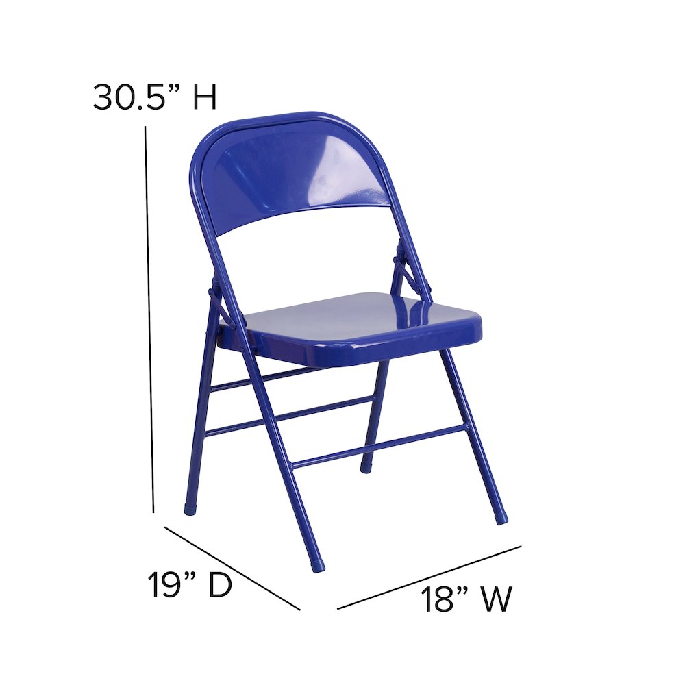 2 Pack HERCULES COLORBURST Series Cobalt Blue Triple Braced & Double Hinged Metal Folding Chair. Picture 7