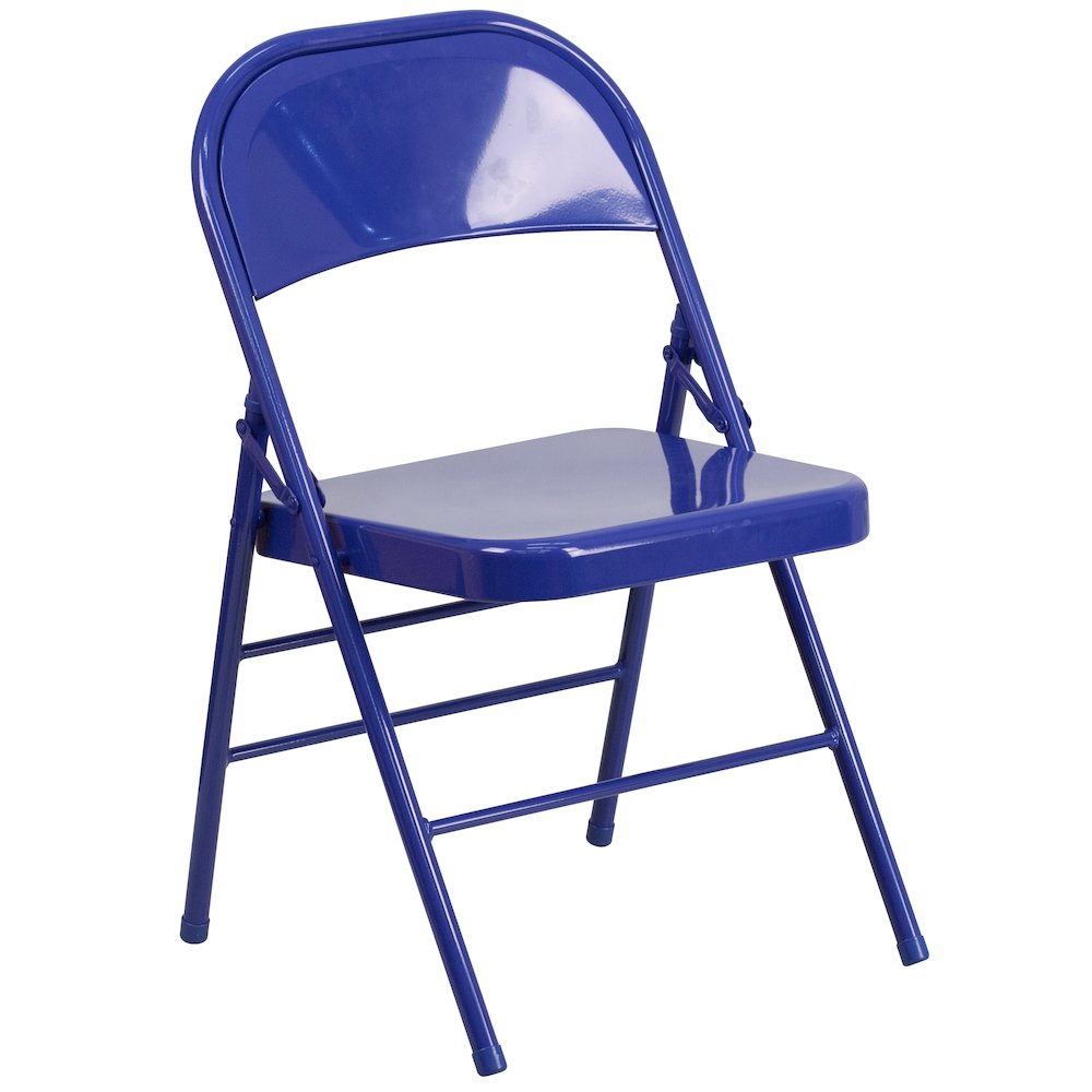 2 Pack HERCULES COLORBURST Series Cobalt Blue Triple Braced & Double Hinged Metal Folding Chair. Picture 10