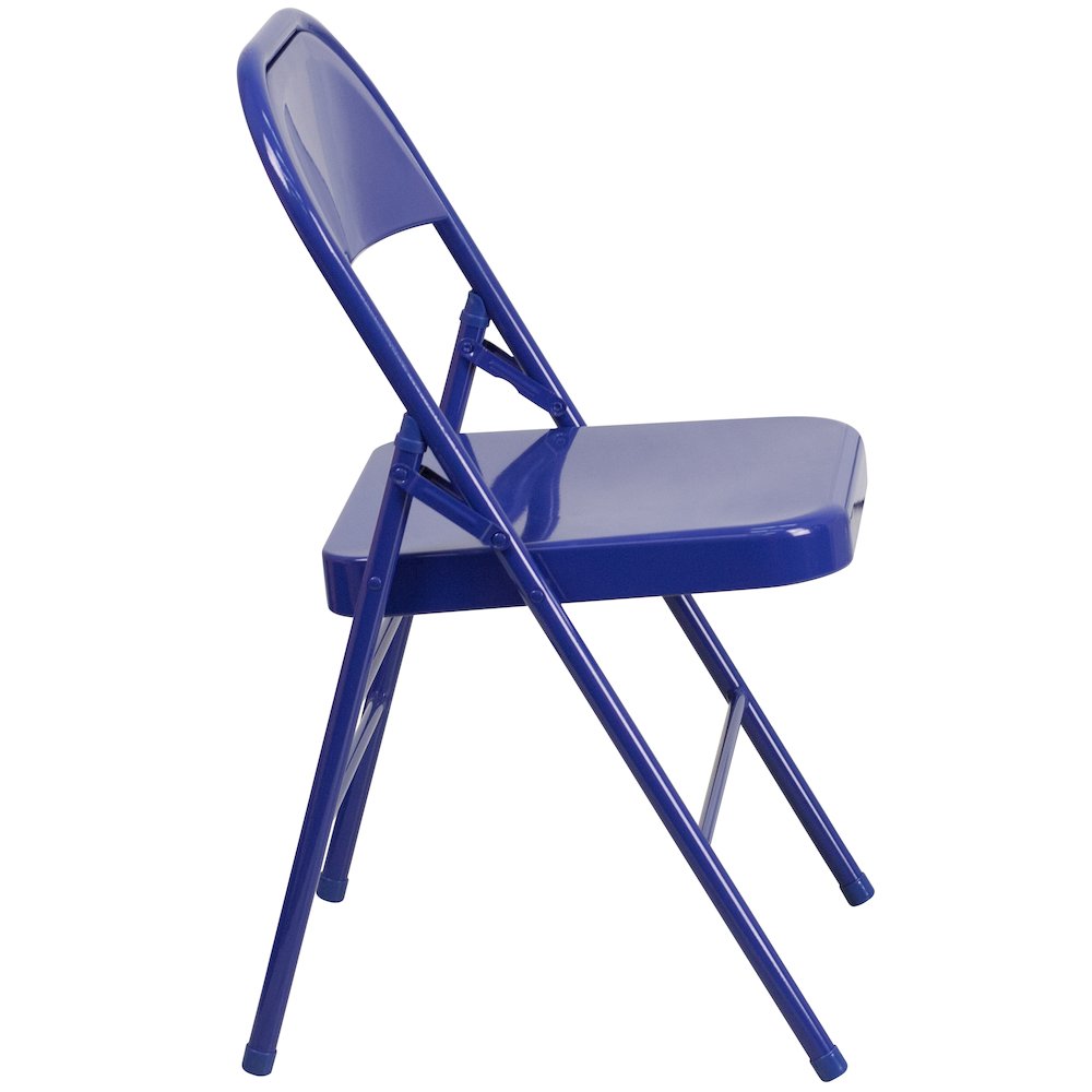 2 Pack HERCULES COLORBURST Series Cobalt Blue Triple Braced & Double Hinged Metal Folding Chair. Picture 11